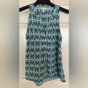 Joie Aruna Silk Sleeveless Top Green Geometric Print Size S